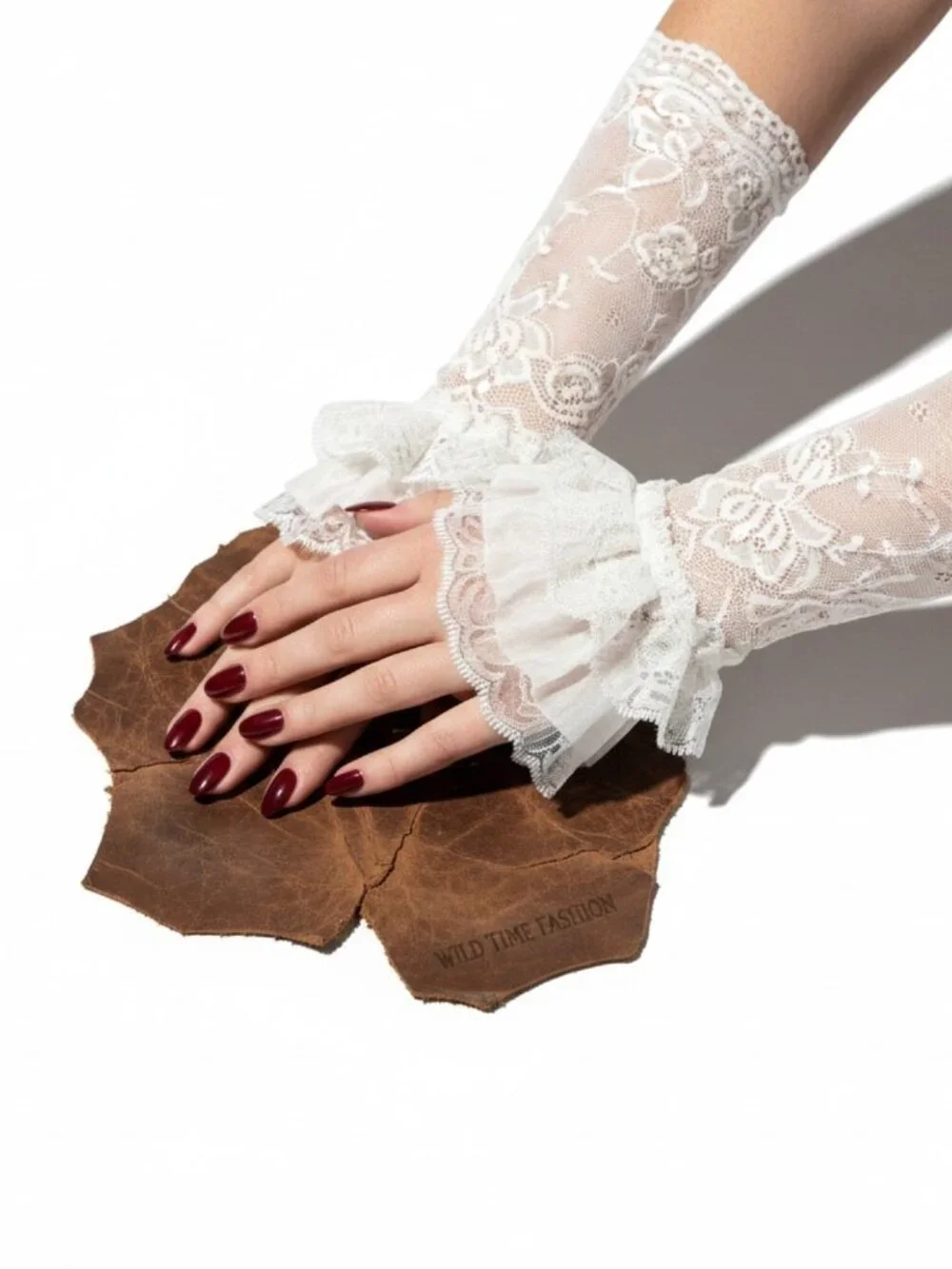 White Lace Ruffle Wrist Cuffs Sleeves One Size NWT